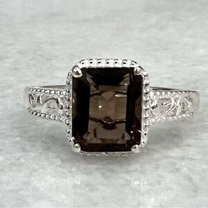 Brazilian Smoky Quartz Sterling Silver Solitaire Ring Sz 9